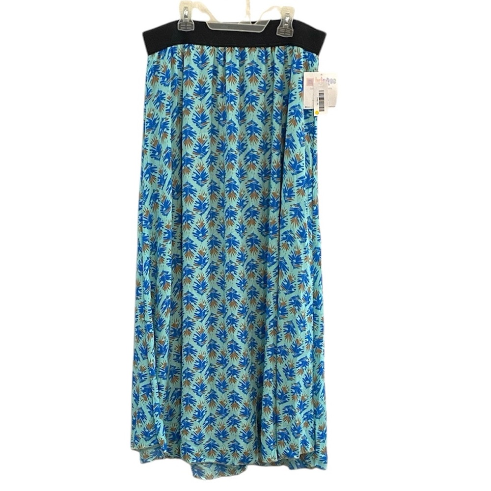 NWT LuLaRoe Blue Floral Maxi Skirt with Black Elastic Waistband XL